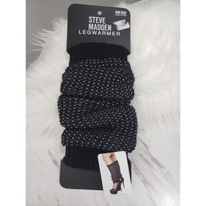 NEW - Steve Madden Knit Leg Warmers Black Silver sweater winter fall boot socks‎
